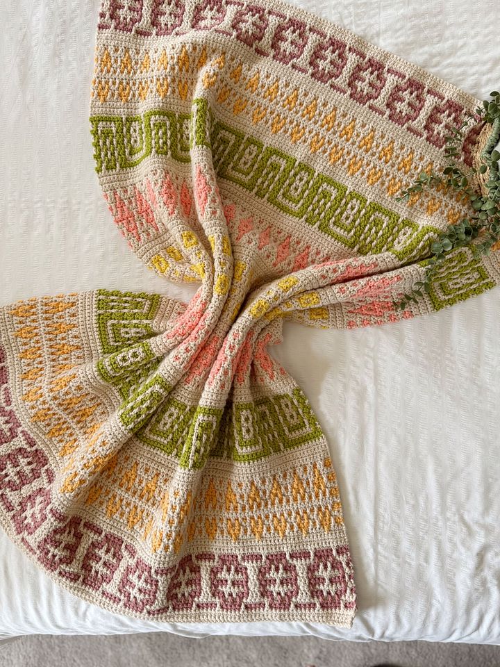 CROCHET PATTERN & VIDEO - Wildflower Inset Mosaic Crochet Blanket product image (1)