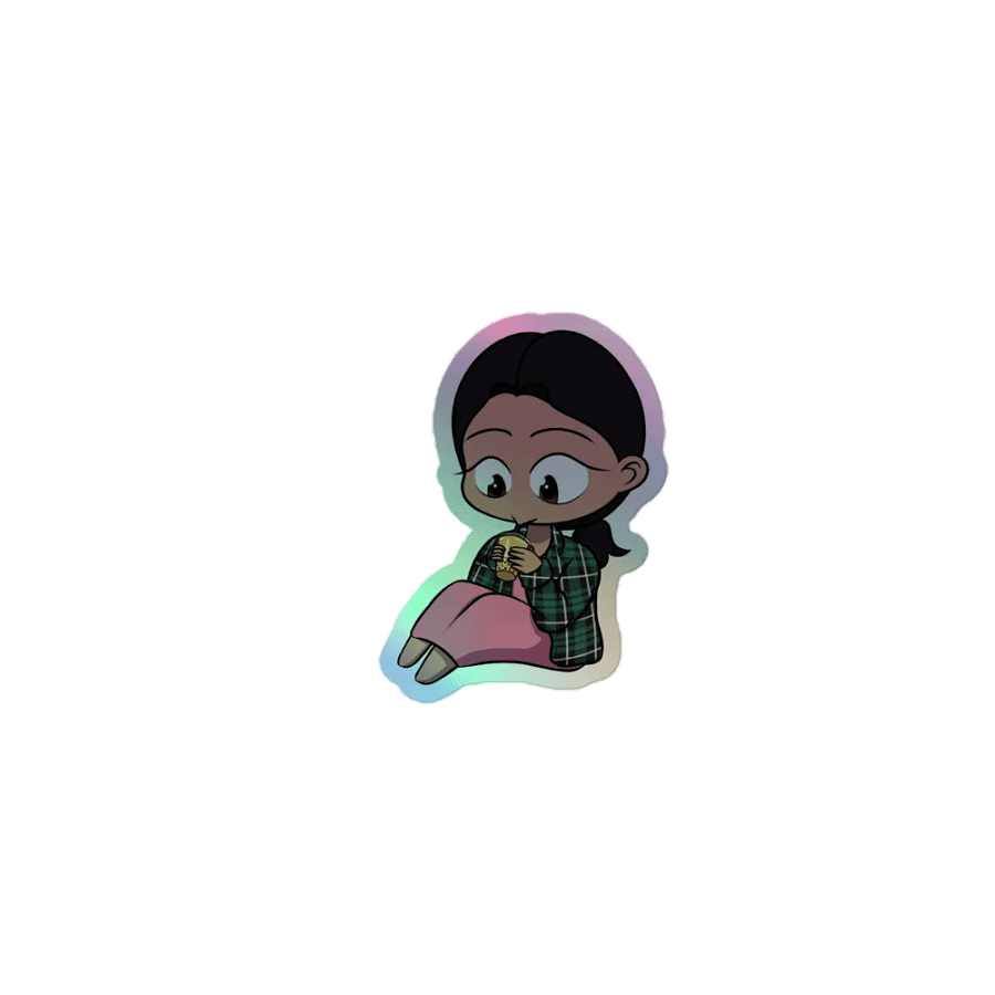 Chibi Kathy Drinking Bubble Tea Kiss-Cut Holographic Sticker product image (1)