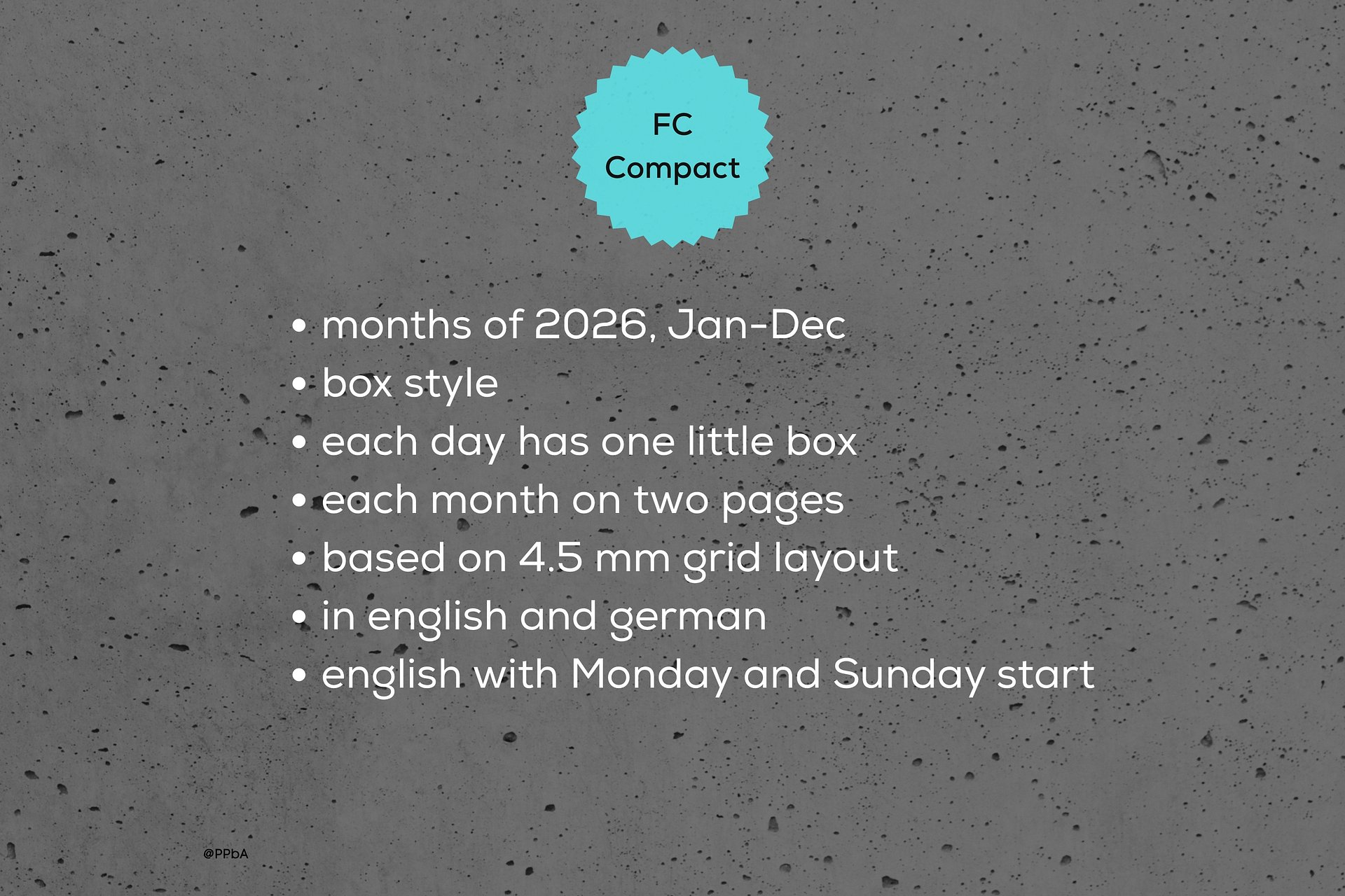 monthly pages - box style - FC Compact - 2026 product image (2)