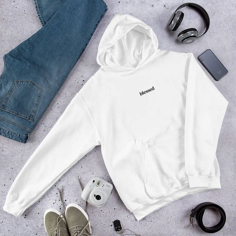 Minimalistic Unisex Blessed Embroided Hoodie (Black Embroided) product image (195)