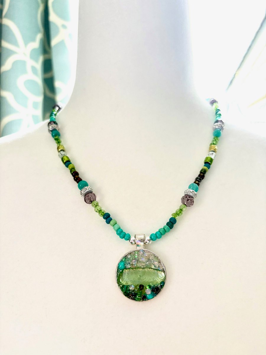 Horizon Sea Glass Pendant Necklace – Atlantic Ocean Green Handmade Bead & Sea Glass Art | Coastal Charm Jewelry by Monique Faella Designs™ | MFD-00216 product image (4)