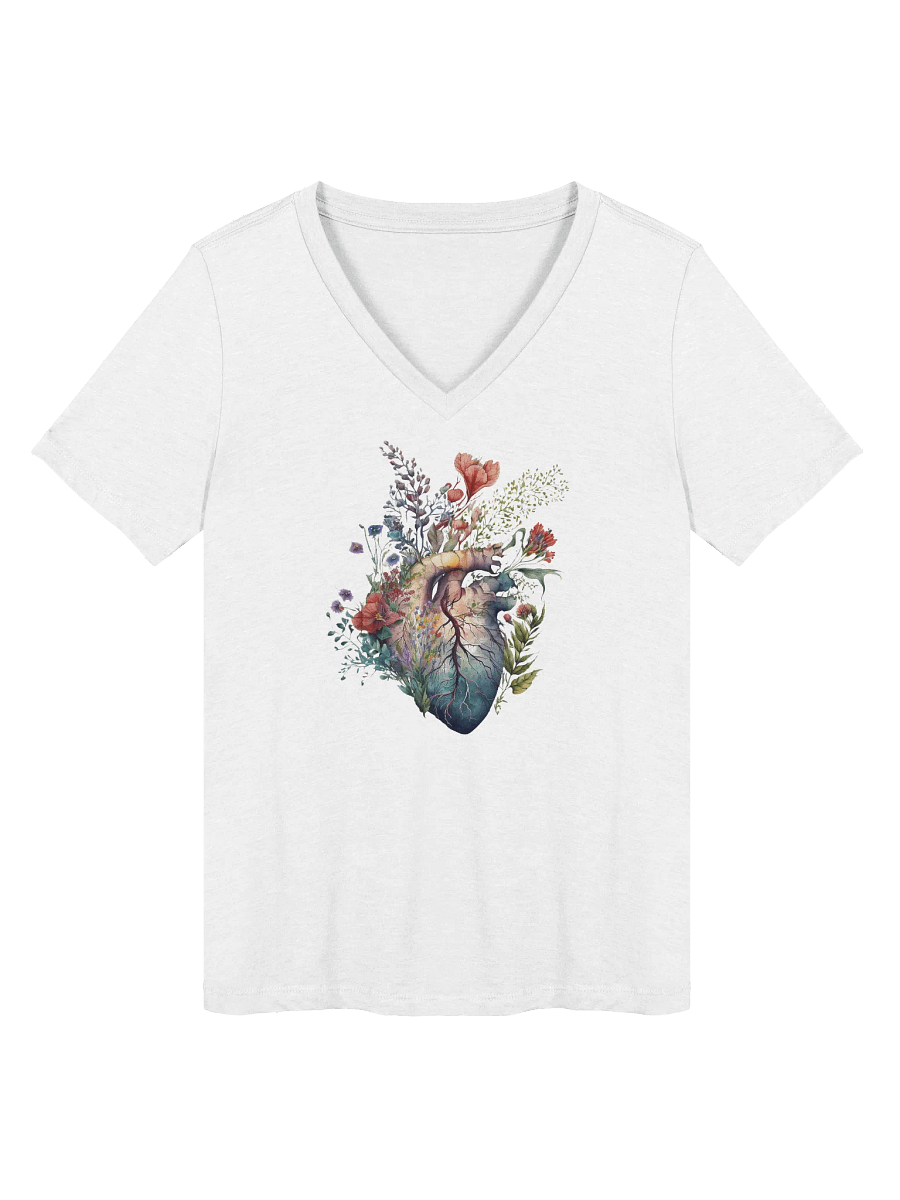 Floral Heart V-Neck T-Shirt – Watercolor Botanical Anatomy product image (3)