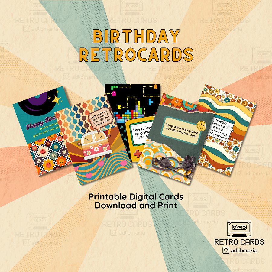 Printable Birthday Card Retro Greeting Card Let's Celebrate with Envelope product image (7)