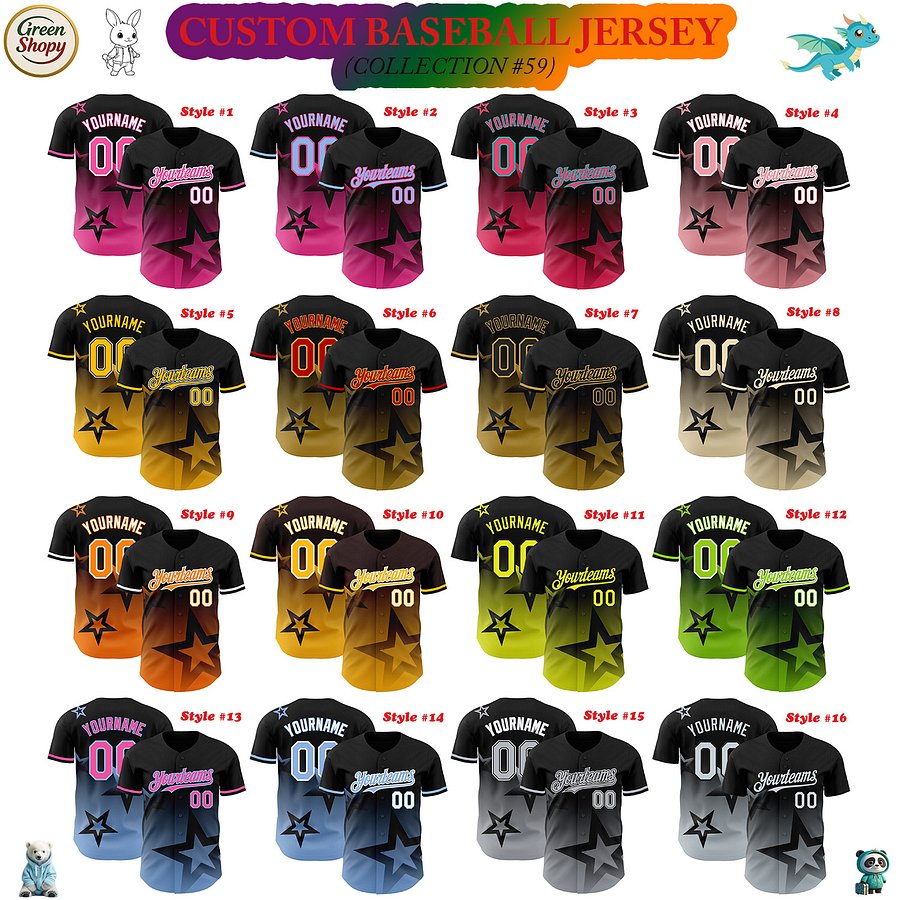 Authentic Baseball Jersey, Custom Baseball Jersey, Personalized Sport Jersey, Colorful, 3D Gradient Style Twinkle Star product image (181)