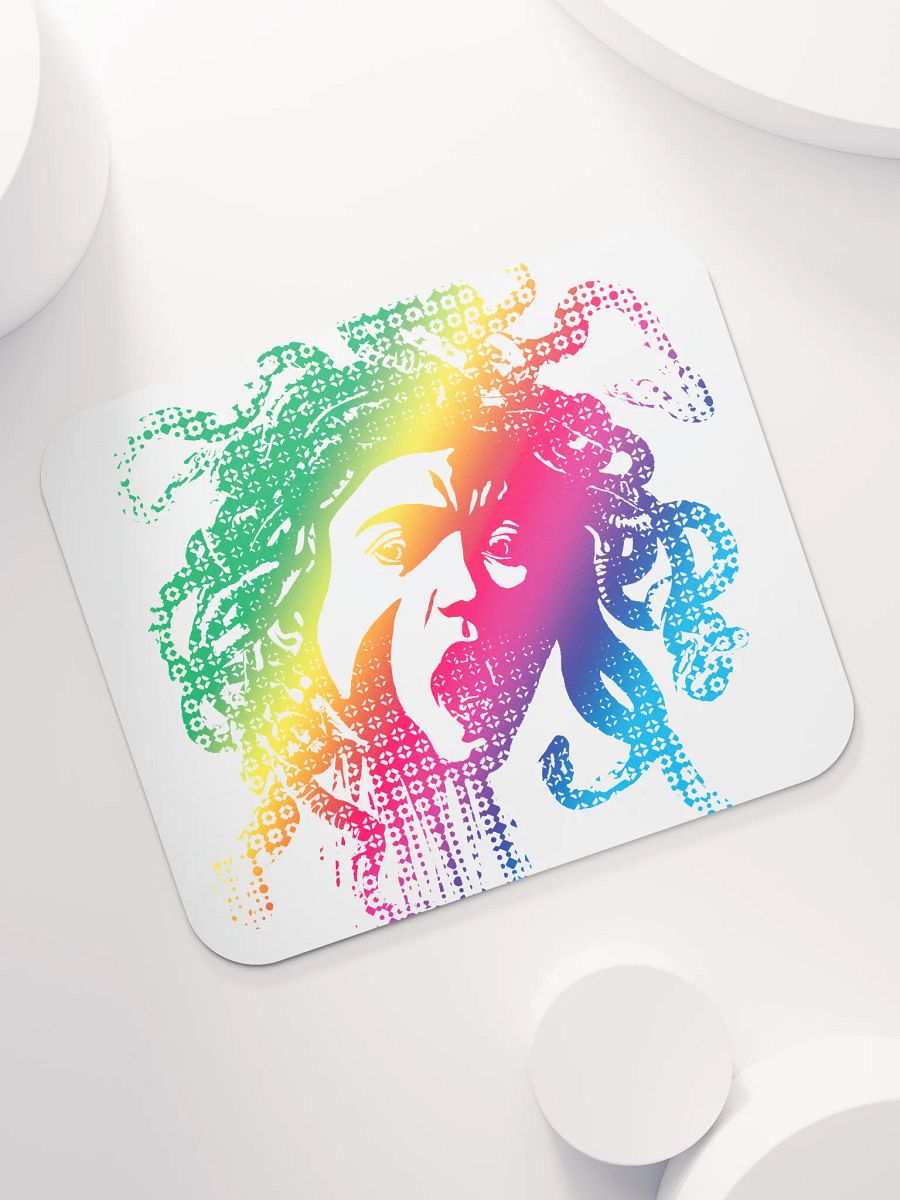 Rainbow Halftone Medusa on White CloseUp - Mouse pad product image (7)