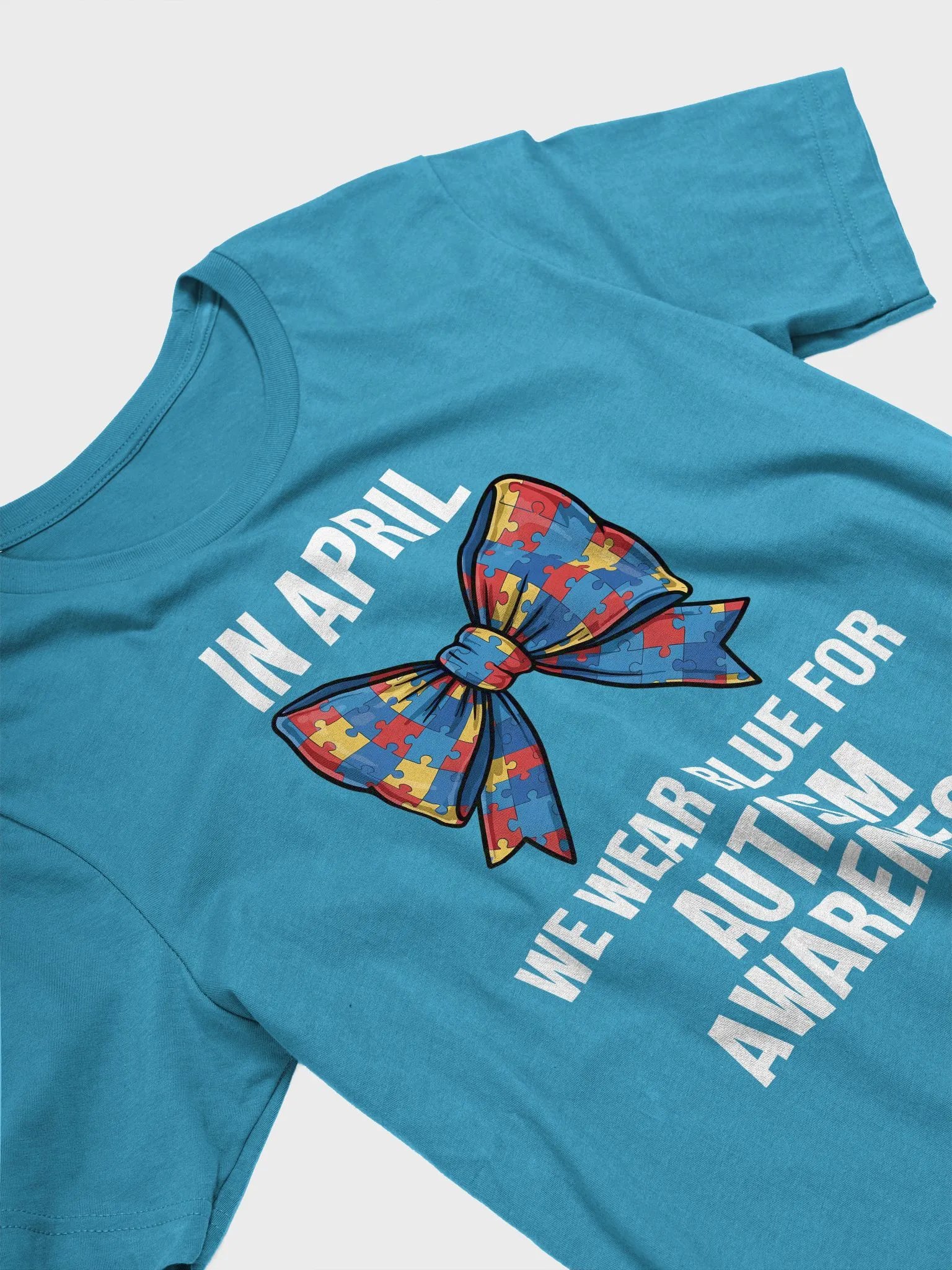 In April We Wear Blue - Autism Awareness Bow Puzzle T-Shirt product image (18)