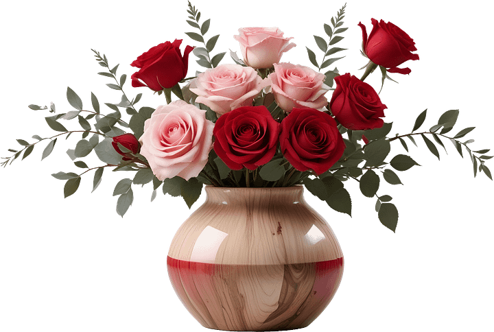 Romantic Wooden Vase with Roses - PNG product image (1)