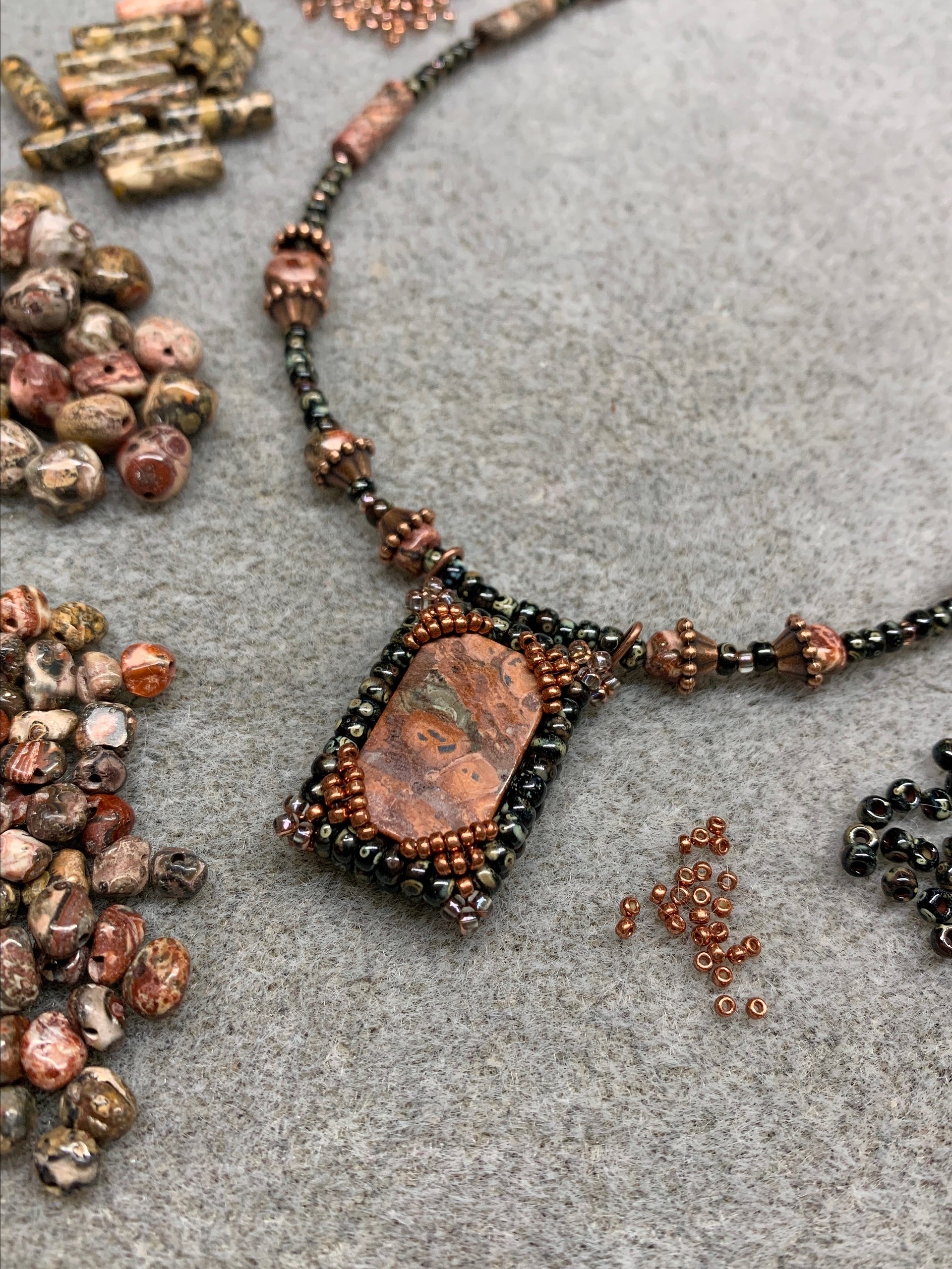 Leopard Print Jasper Red/Black Beaded Pendant Necklace and Earrings product image (5)