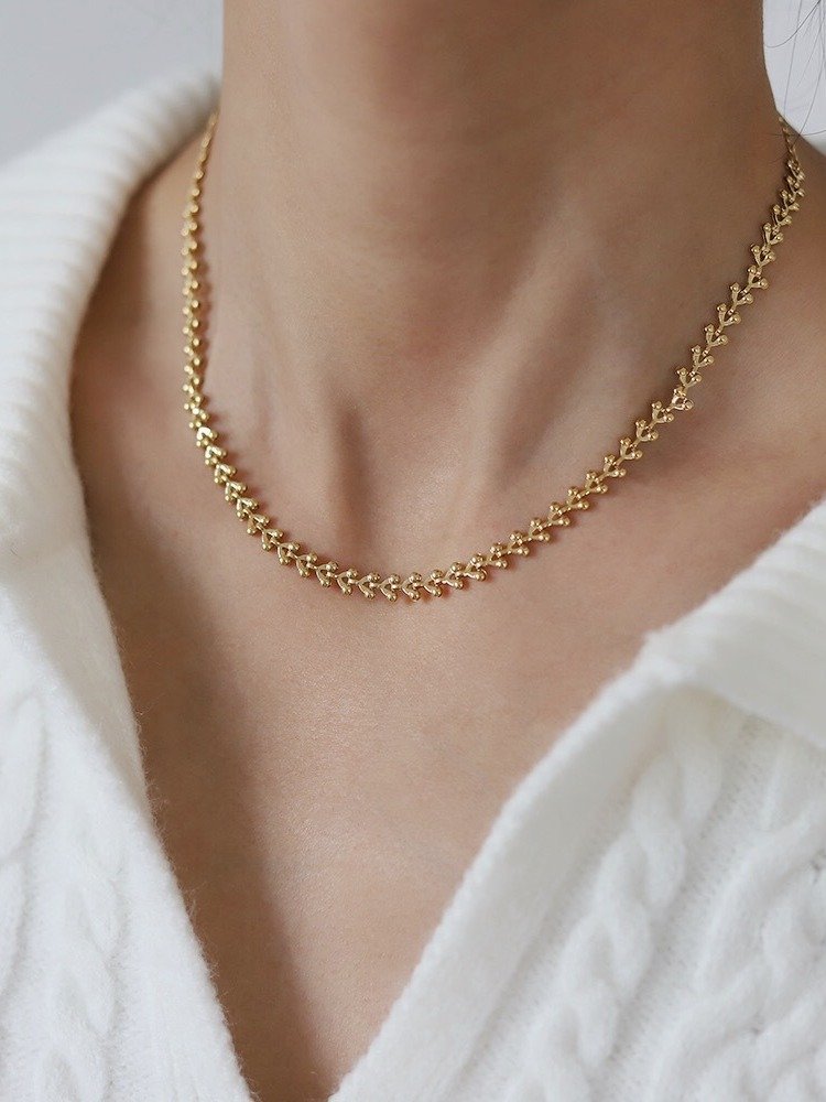 Wheat Square and cherry Necklace | 18K Gold Plated. product image (2)