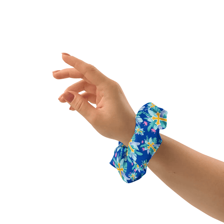 Blue Floral Cross Patterned Scrunchie product image (1)
