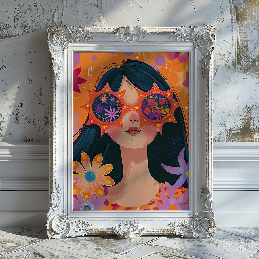 Girl with Sunglasses Maximalist Floral Art Print product image (2)