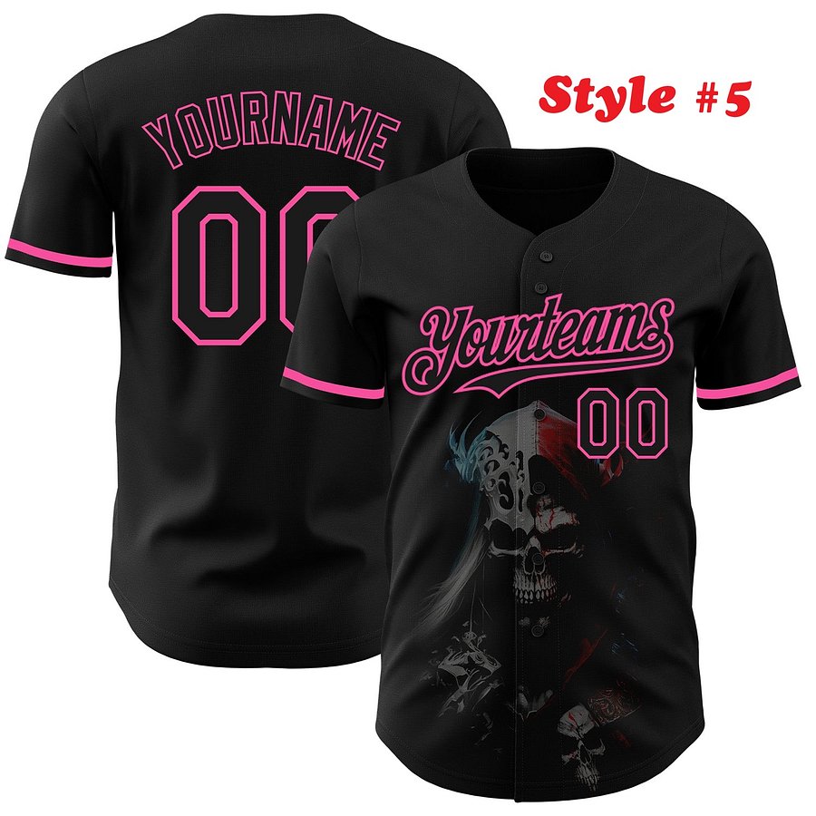 Authentic Baseball Jersey, Custom Baseball Jersey, Personalized Sport Jersey, Colorful, Number, 3D Skull product image (184)