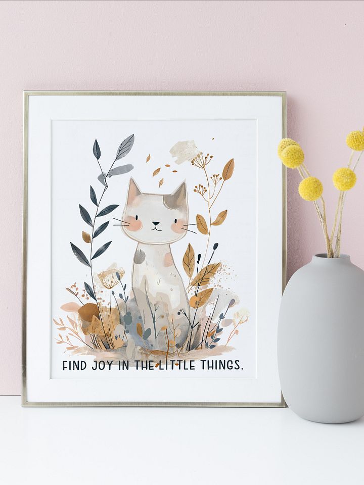 Whimsical Grey Kitten with Blue and Brown Botanicals product image (1)