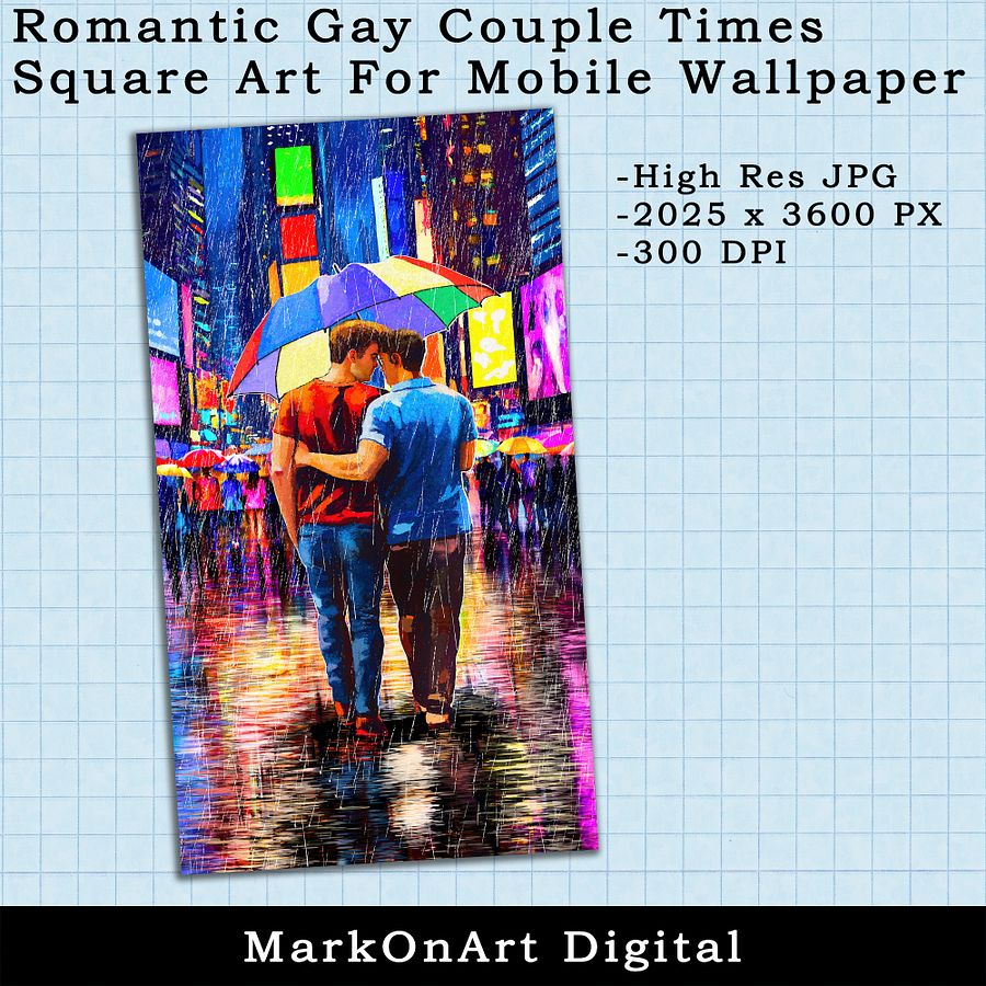 Romantic Gay Couple Times Square Art For Mobile Phone Wallpaper or Lock Screen | High Res for iPhone or Android Cellphones product image (2)