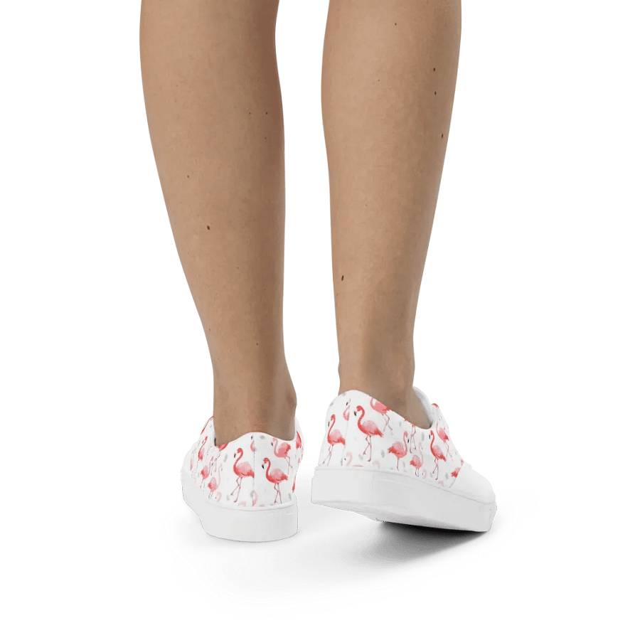 Women's Pink Flamingo Lace-Up Canvas Shoes, Tropical Bird Pattern, Comfortable Fashion Canvas Shoes, Unique Gift product image (11)