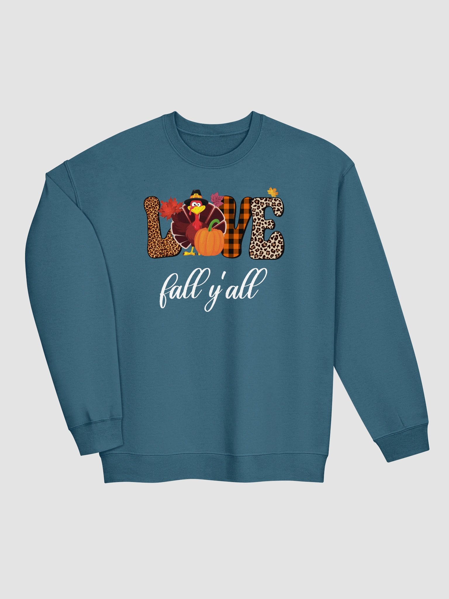 Love Fall Y'all Turkey Pumpkin Crewneck Sweatshirt product image (4)
