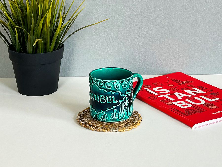 ☕ Ceramic small coffee mug, turquoise/green/emerald mug — handmade pottery product image (5)