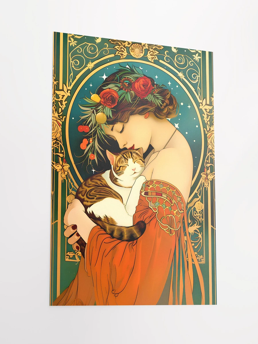 Eternal Embrace: Lady and Feline in Mucha-Inspired Art Nouveau Matte Poster product image (4)