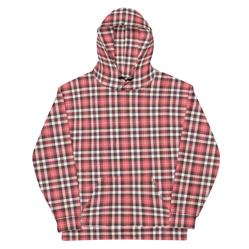 Coral Pink, Black, and White Plaid Hoodie product image (6)