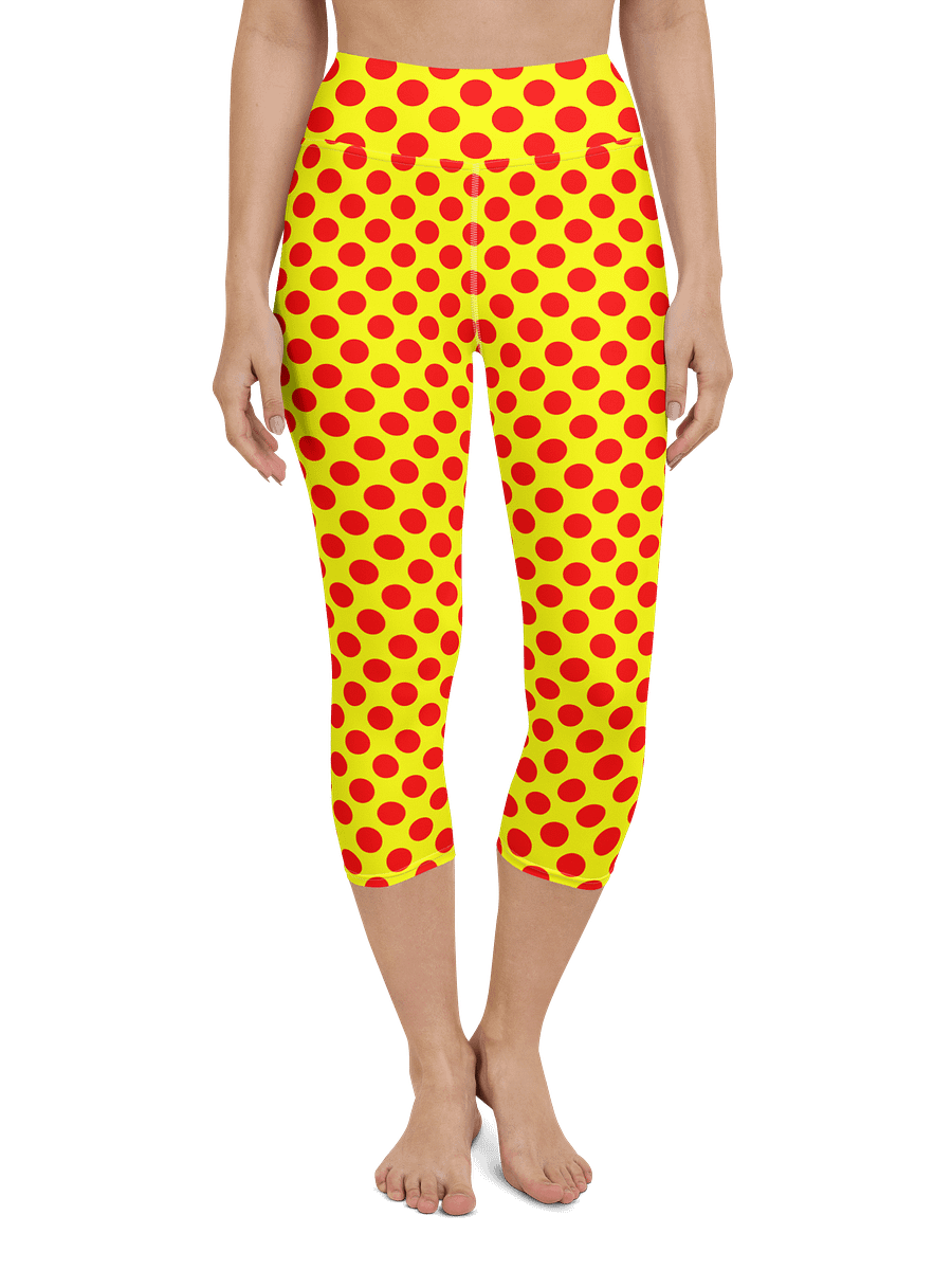 Red Polka Dots on Yellow Yoga Capri Leggings product image (4)