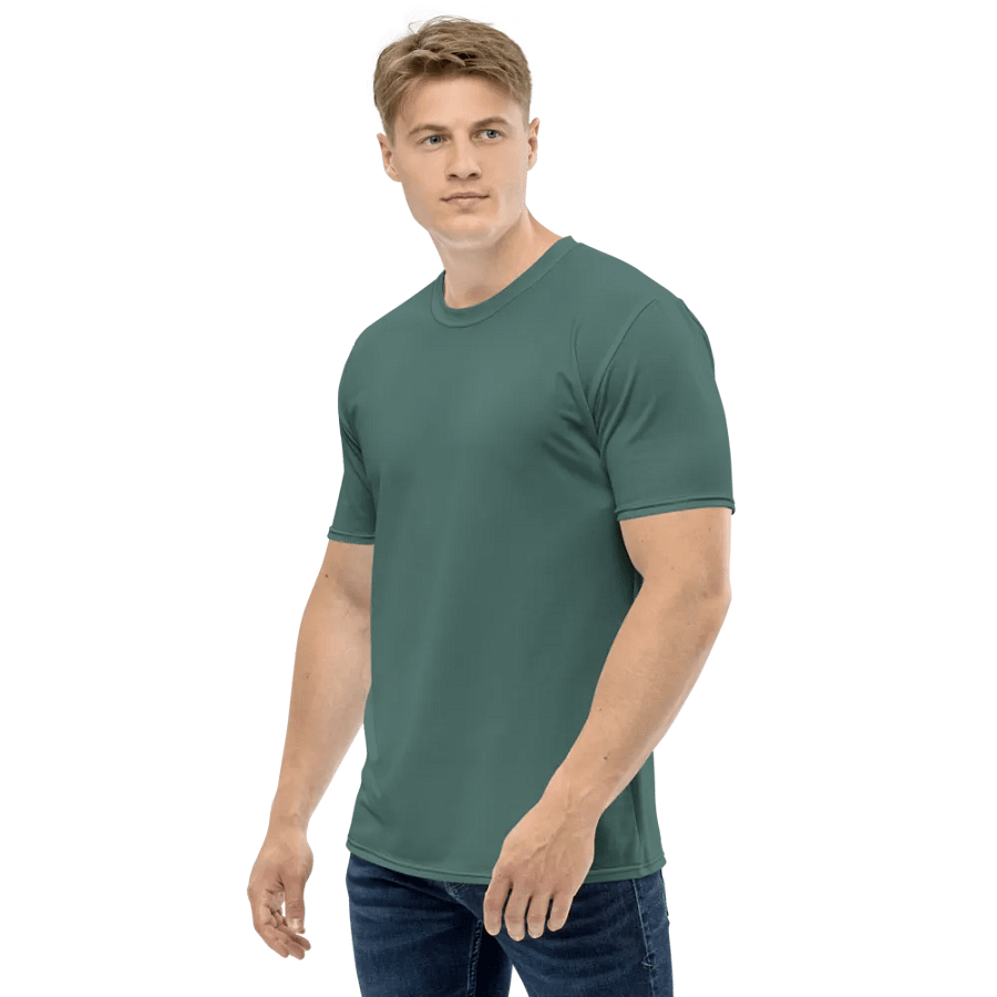 Plain Medium Dark Green Soft Summer Men's Crewneck Polyester Heavyweight Premium T-Shirt by Treasure Pie product image (5)