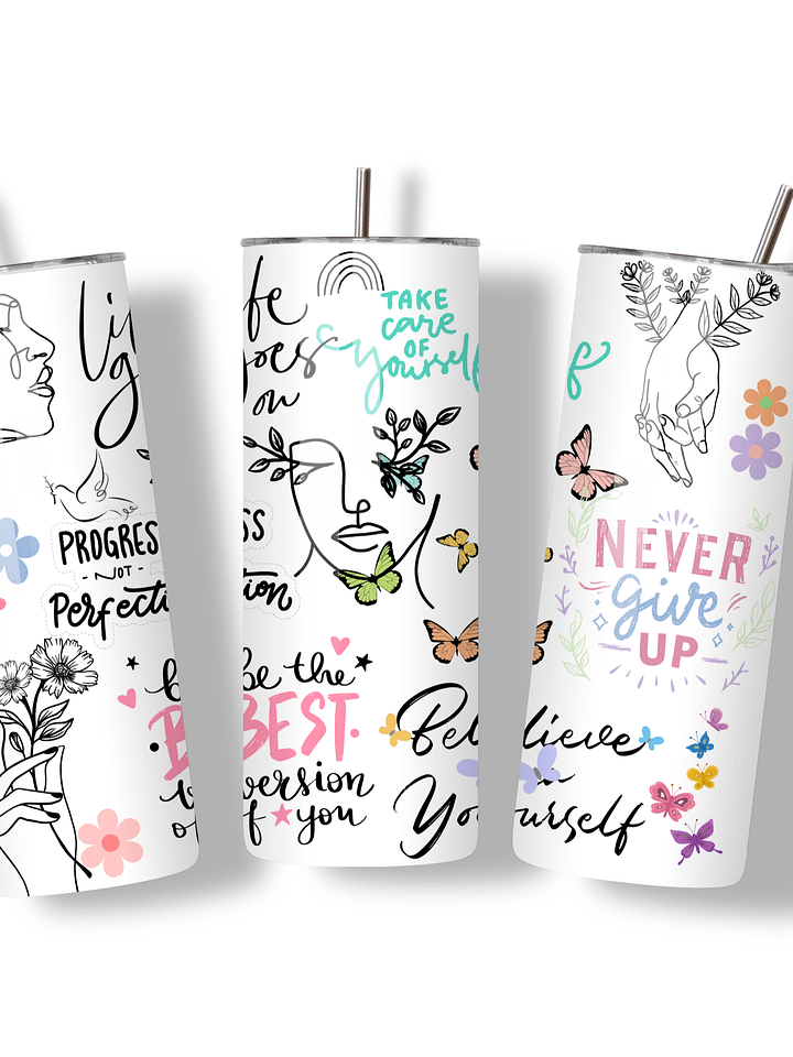 Inspirational Quotes 20oz Skinny Tumbler, Motivational Design, Double-Walled Insulated Stainless Steel, Metal Straw, Gift for Women, Teens, and Positivity product image (2)