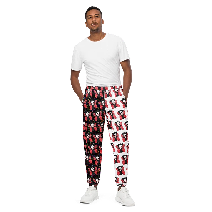 Split White and Black Arcade All-Over Visceral Unisex Track Pants product image (2)