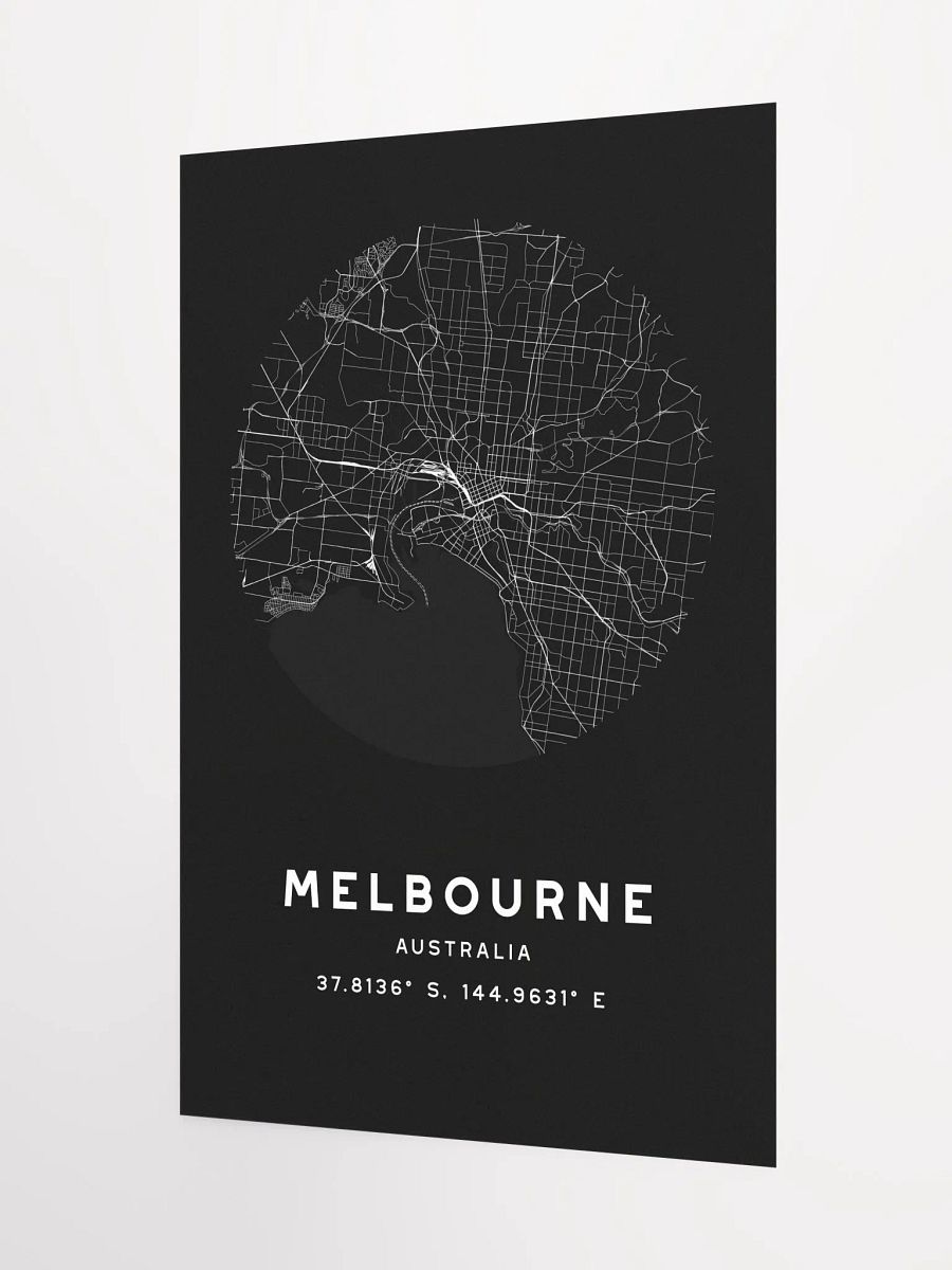 Melbourne Street Map Poster – Black Minimalist Circular City Art product image (6)
