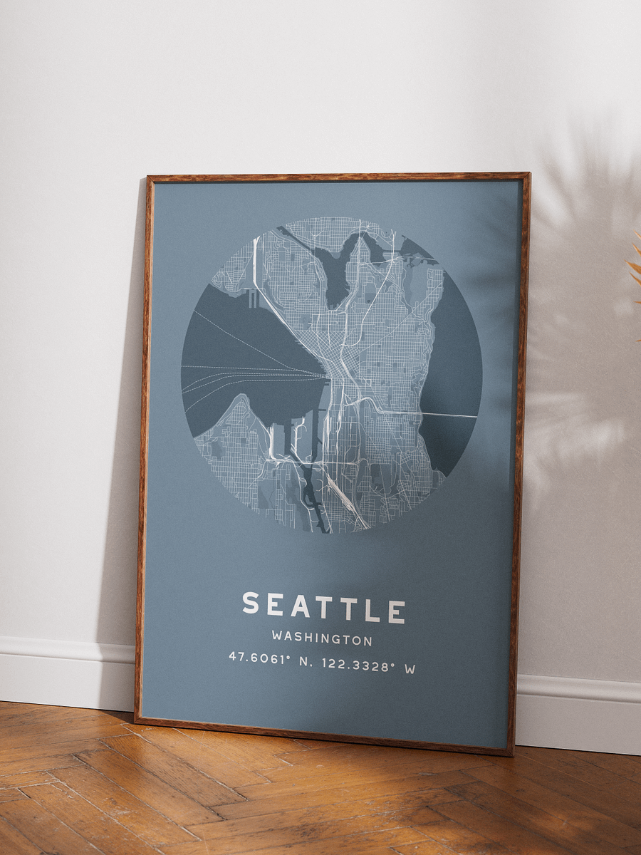 Seattle Street Map Poster – Blue Minimalist Circular City Art product image (3)