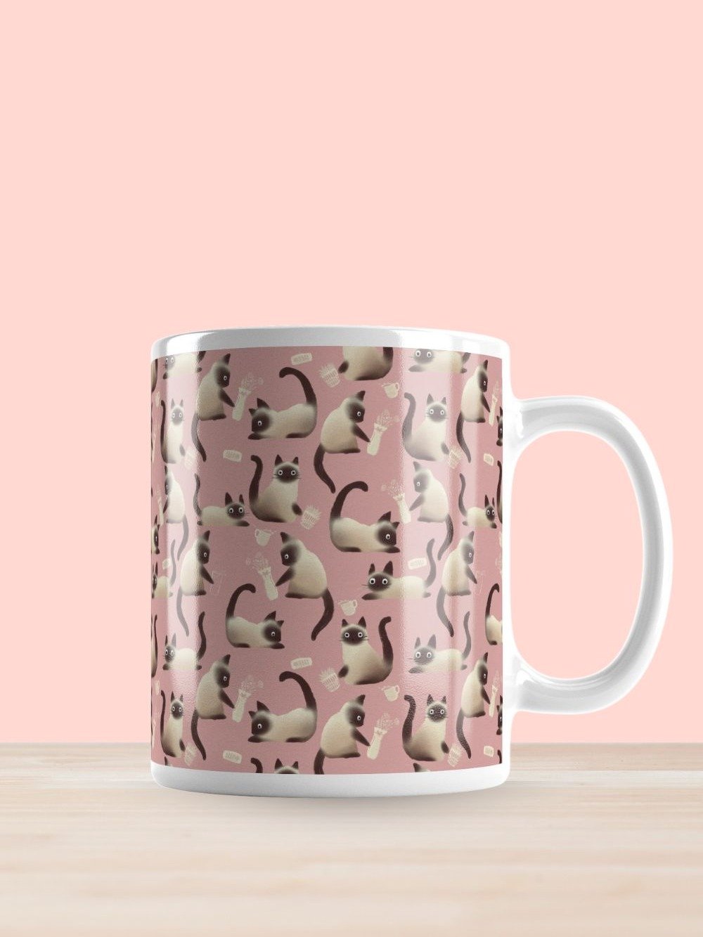 Bad Siamese Cats Knocking Stuff Over Coffee Mug, Pink product image (1)
