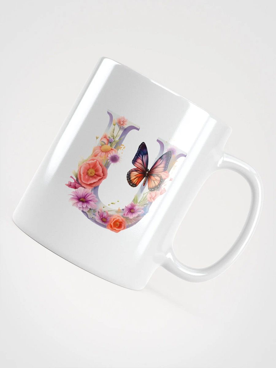 Letter U Monogram Floral Fantasy White Glossy Mug product image (11)