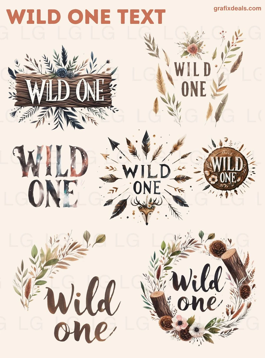 5 x Woodland Baby Animals Bundles +Wild One Text Bundle Commercial POD Use product image (8)