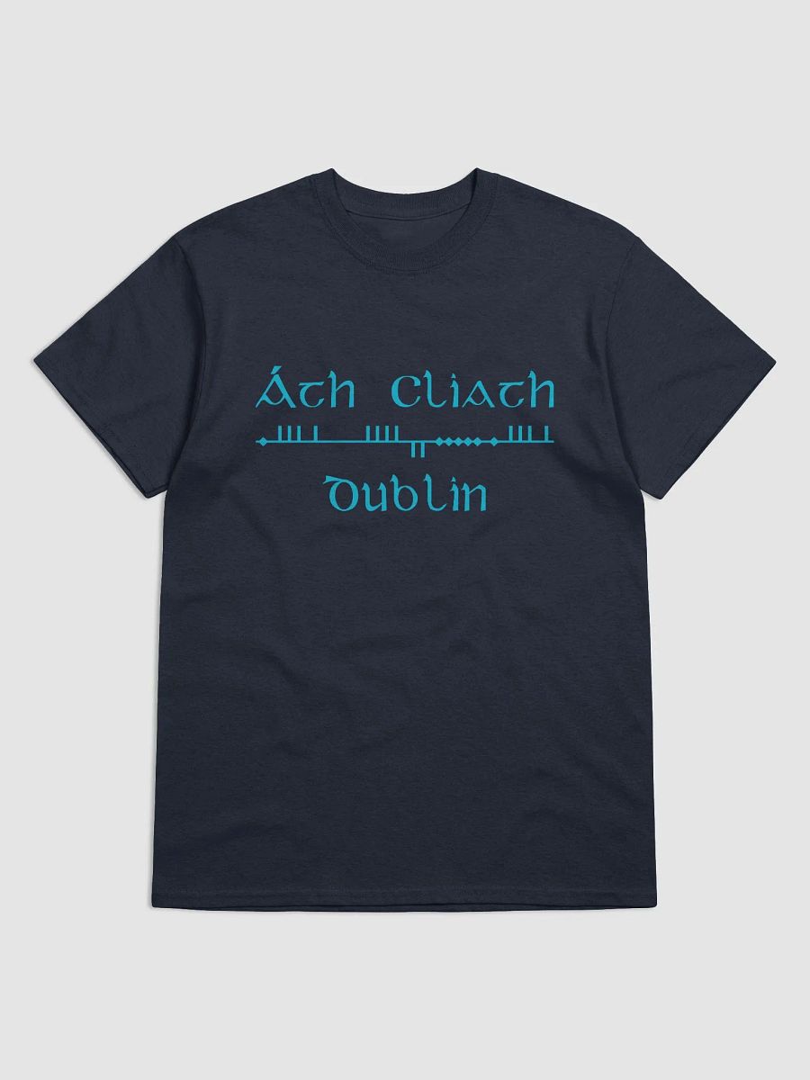 Dublin/Áth Cliath, light Blue Scholastic style ogham. printed T-shirt product image (1)
