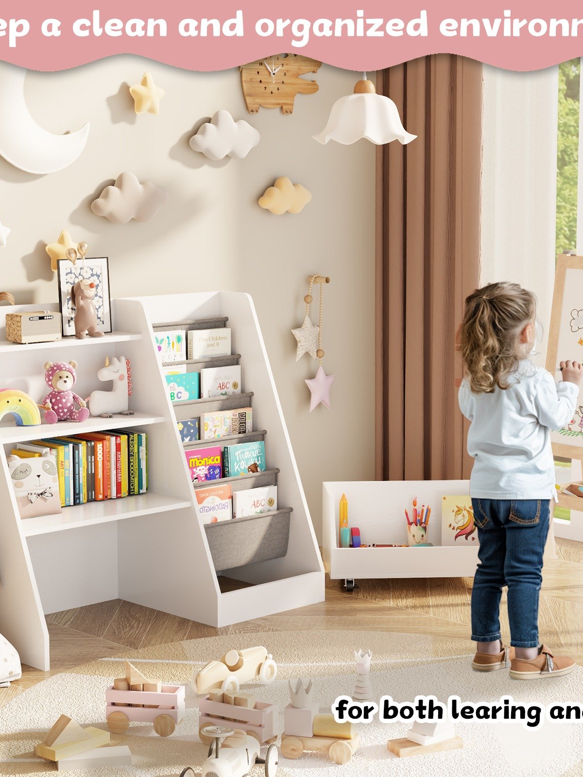 4-Tier Kids Bookshelf and Toy Storage, Book Shelf for Kids Rooms, Wooden bookcase for Toddler Children Baby in Nursery Playroom Living Room - Idea Gifts for Boys and Girls (White) product image (5)