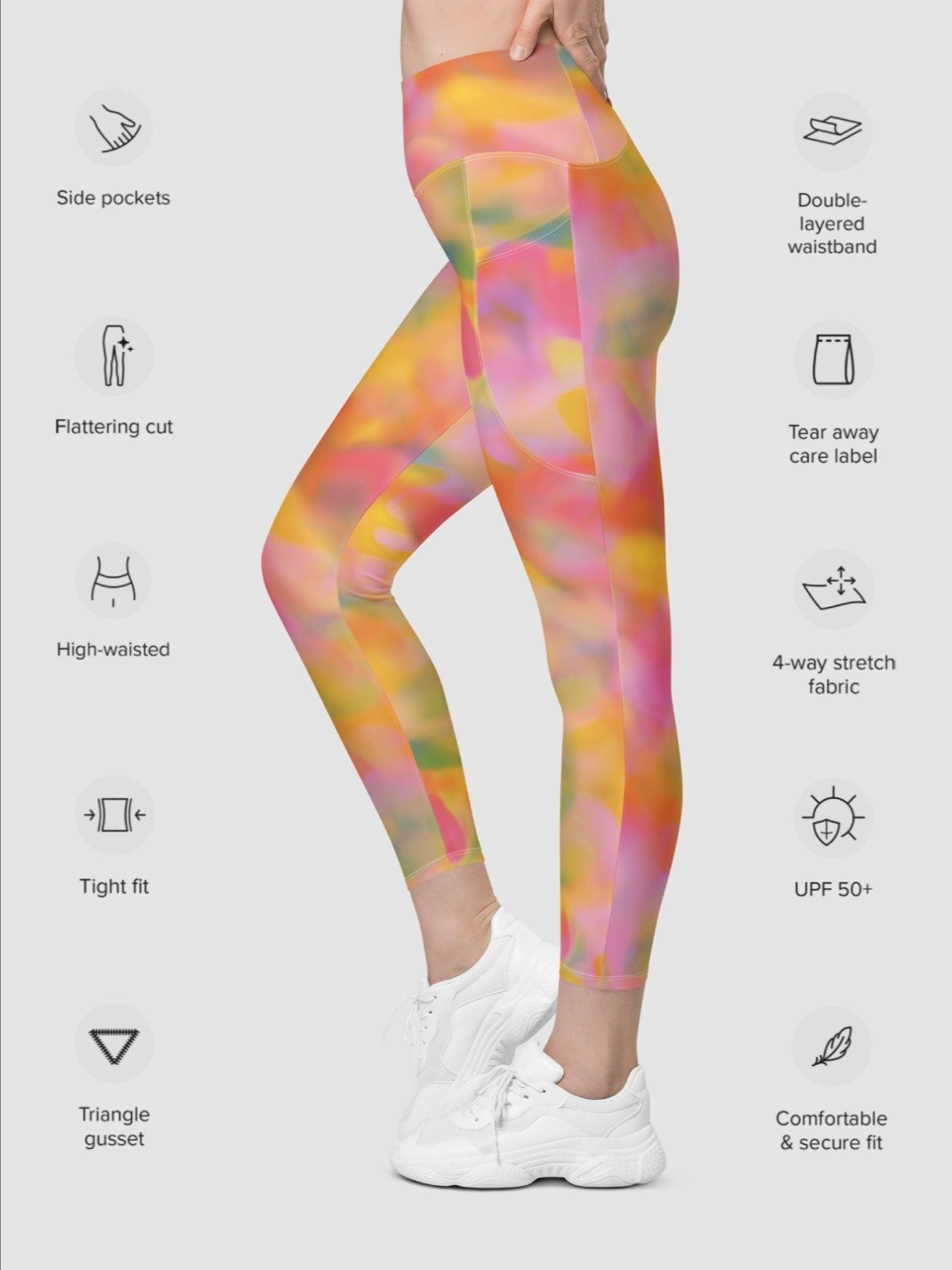 Leggings with Pockets "Sweet Pastel Tie Dye in Orange Light Pink" product image (4)