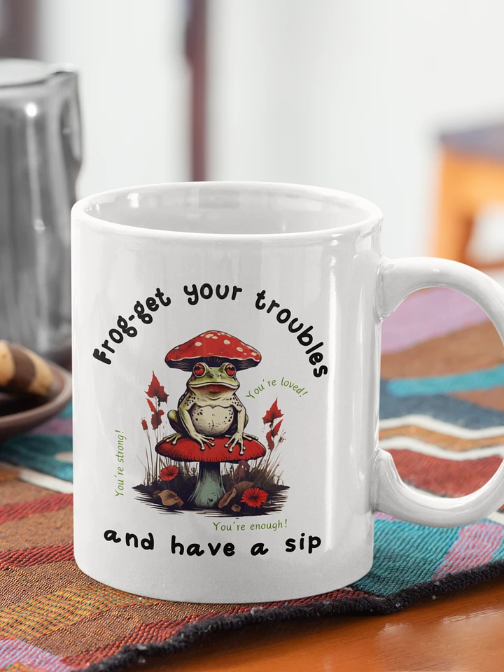 Cottagecore Ceramic Mug with Magic Mushrooms Frog Wild flowers and Motivational Quotes product image (1)