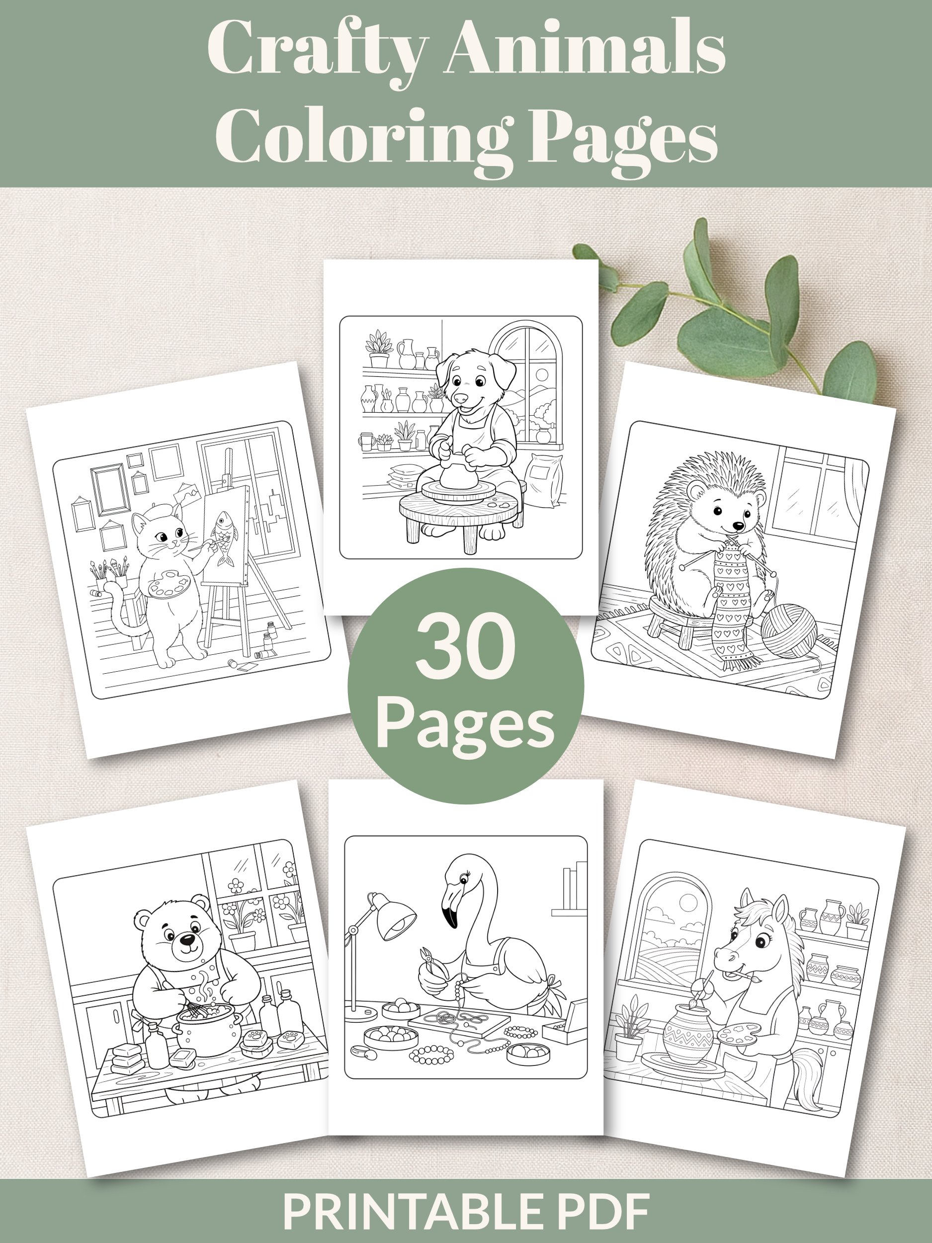 Printable Crafty Animals Coloring Pages – 30 Fun & Easy Art-Themed Designs For All Ages product image (1)