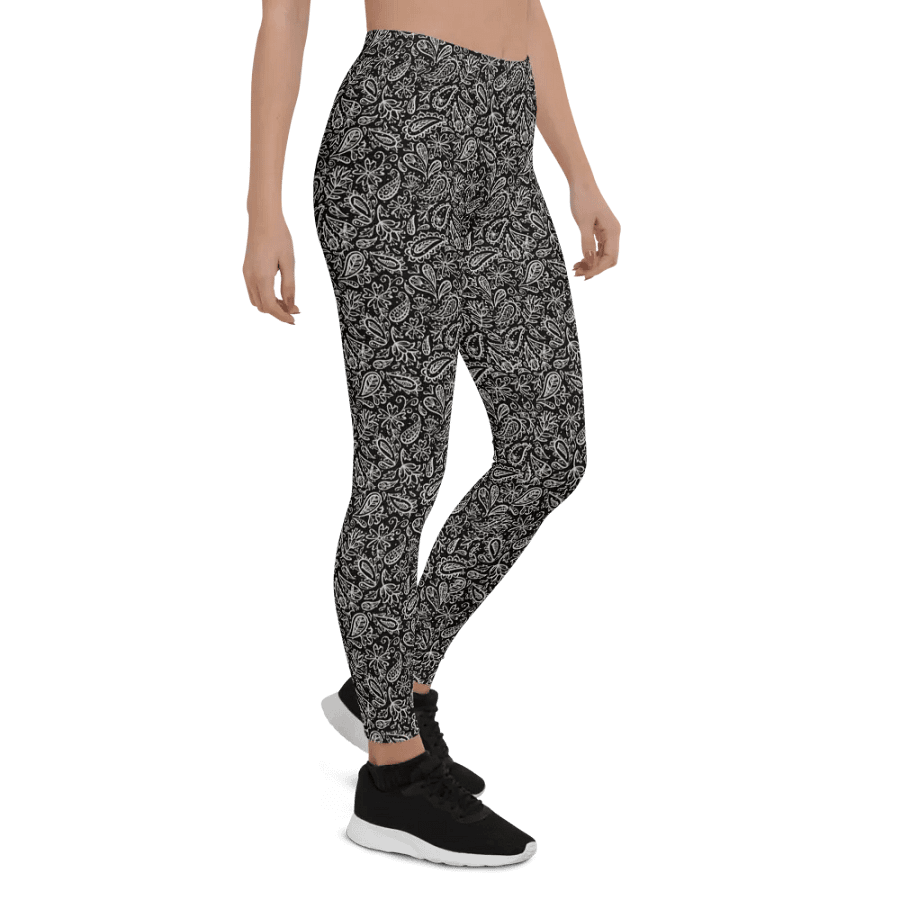 Leggings in  classy white payesley  on black design with slight sparkle. Ideal for that special event product image (7)