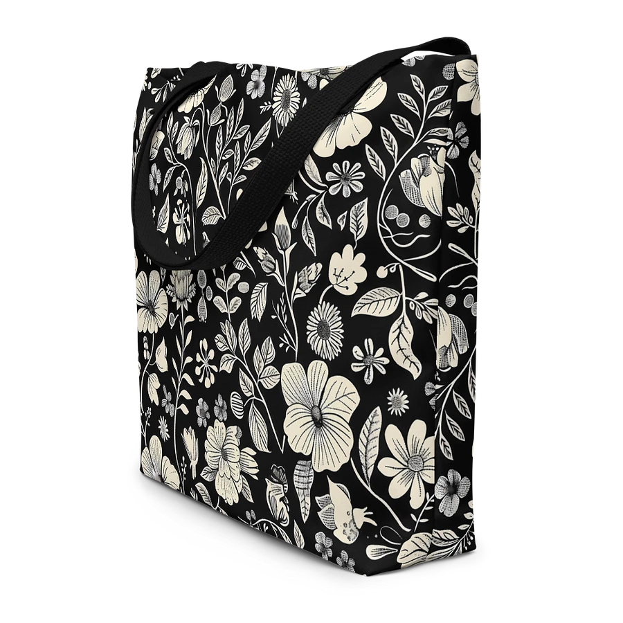 Tote Bag: Elegant Floral Pattern Black and White Chic Style product image (4)