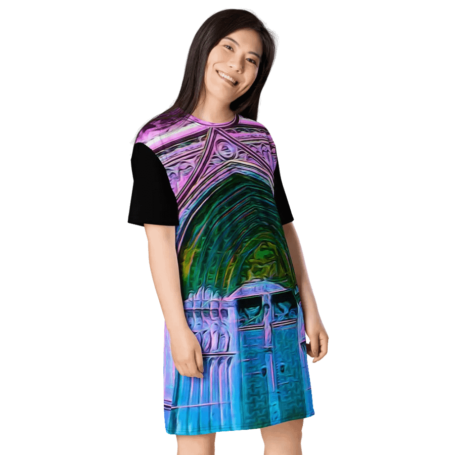 Pink and Blue Cathedral Doors Tshirt Dress product image (8)