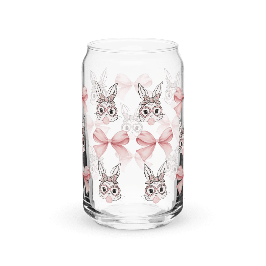 Bunnies and Bows Girly Print Glass Can Cup With Or Without Lid product image (6)