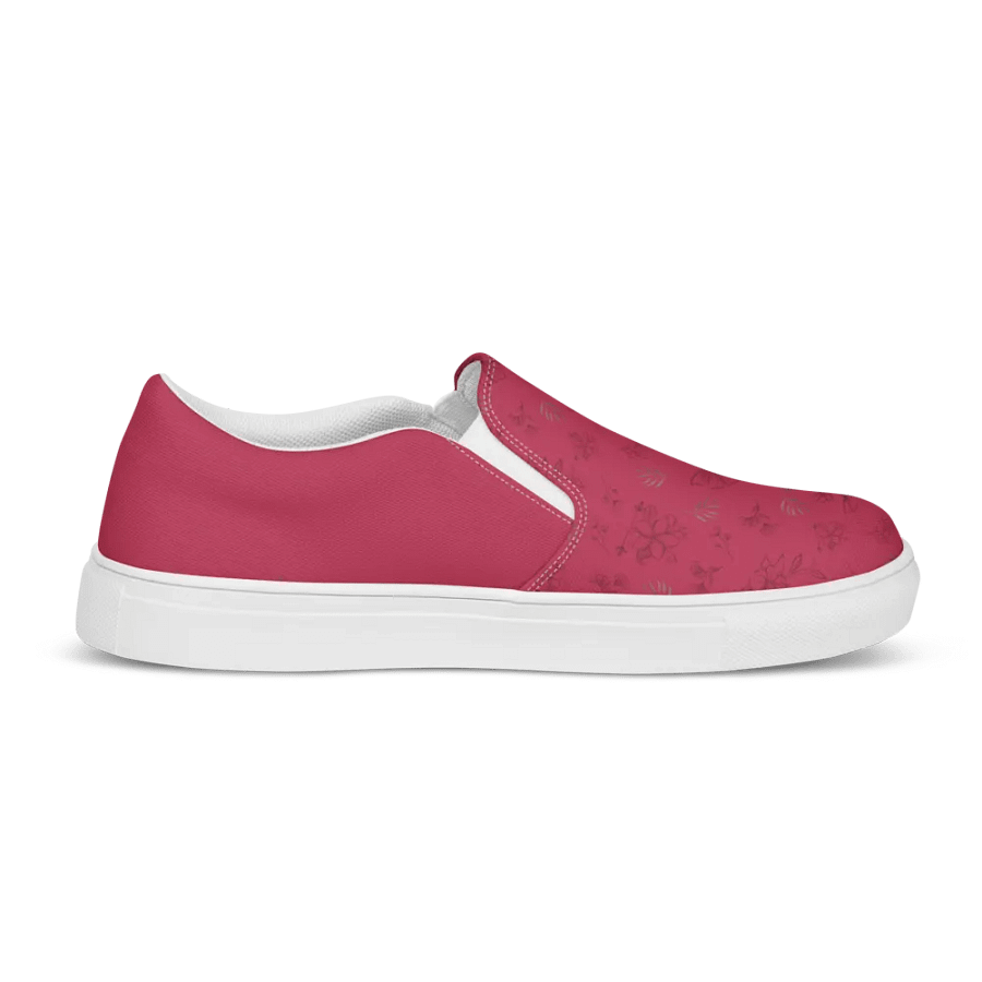 Gold Leaves and Chocolate Flowers on Magenta Women's Slip-On Canvas Shoes product image (7)