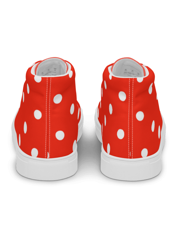 White Polka Dots on Red Men's High Top Canvas Shoes product image (5)