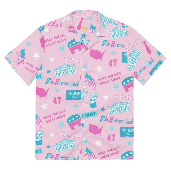 Trump 2024 Republican Pink Pattern Unisex Hawaiian Shirt - Patriot Trump Supporter Make America Great Again product image (2)