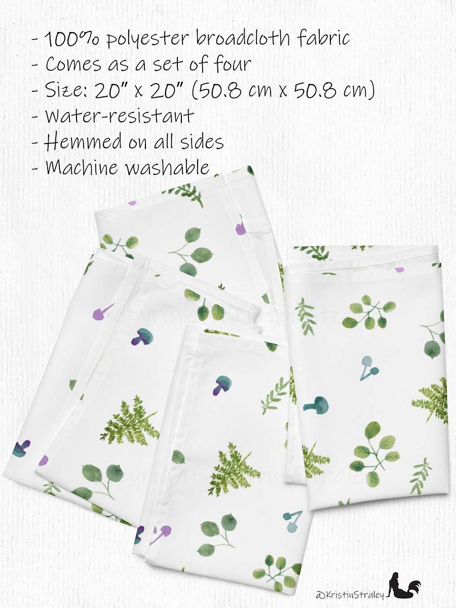 Woodland Ferns & Mushrooms on White Cloth Napkin Set of 4 product image (2)