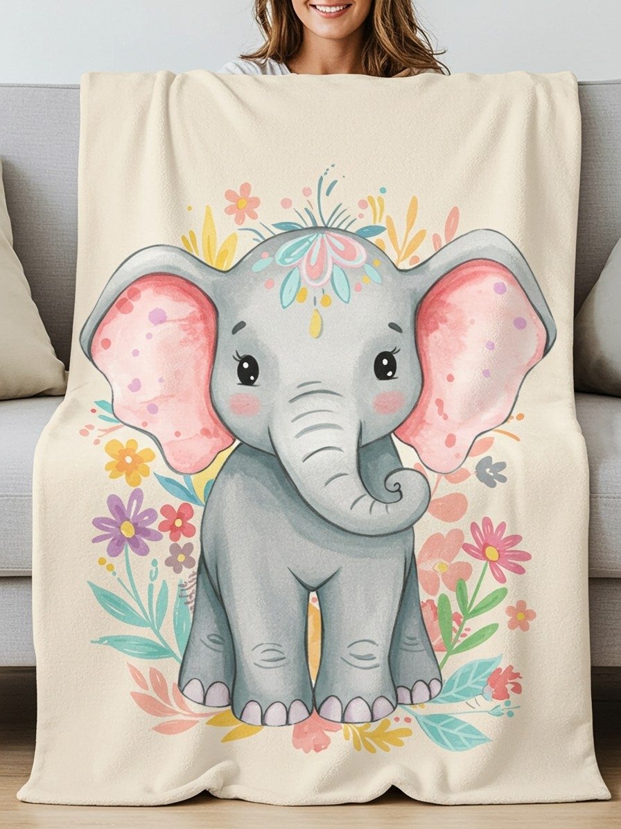 Soft Baby Elephant Floral Blanket product image (1)