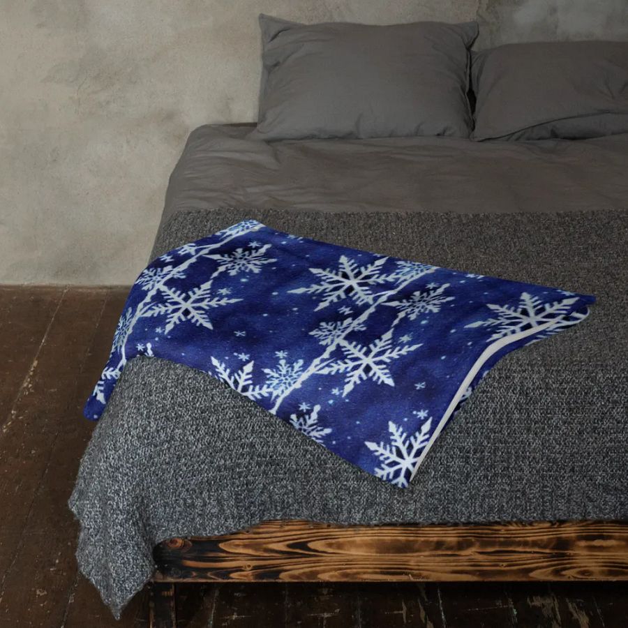 Indigo Snowflake Fluffy Blanket Throw product image (6)
