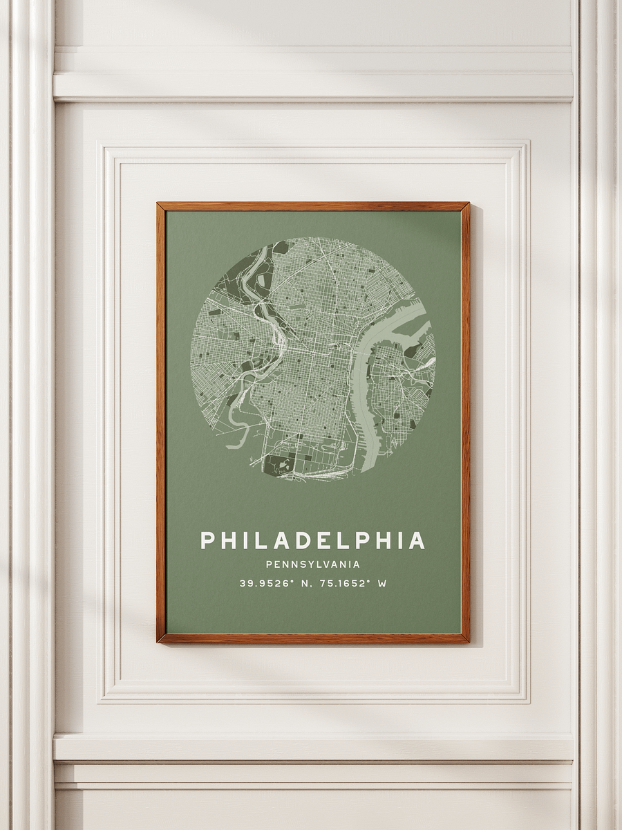 Philadelphia Street Map Poster – Sage Green Minimalist Circular City Art product image (2)