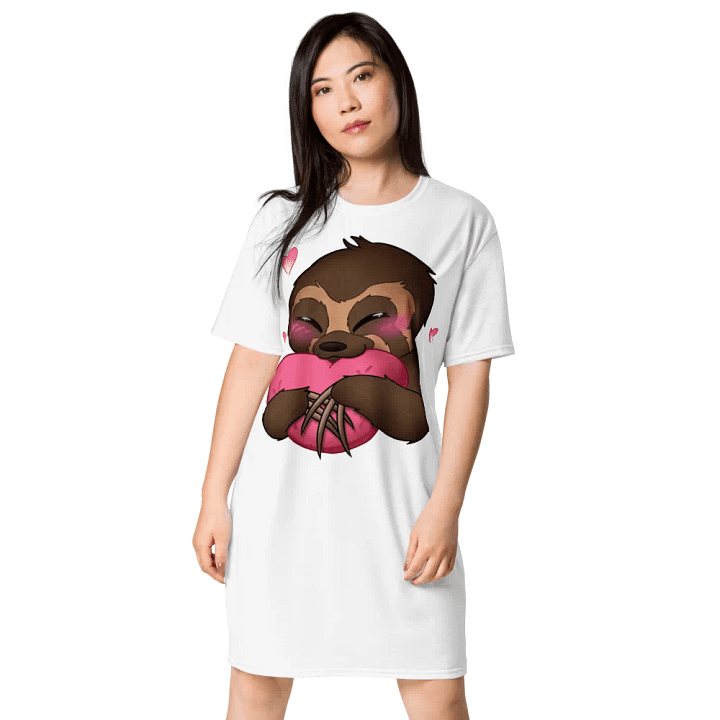 White Blushing Sloth Love T-Shirt Dress product image (1)