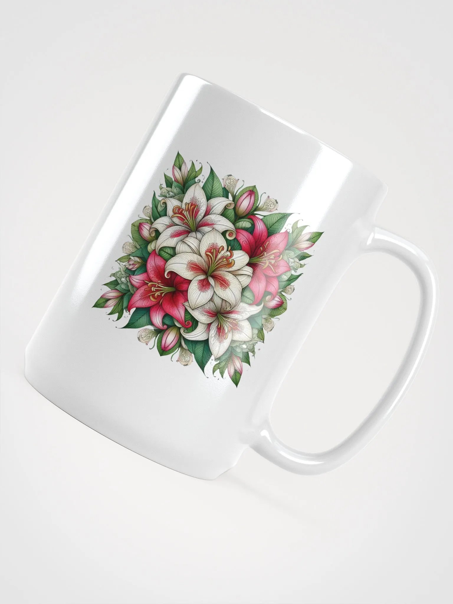 Symmetrical Lily Bliss Mug | AI Design flower product image (4)